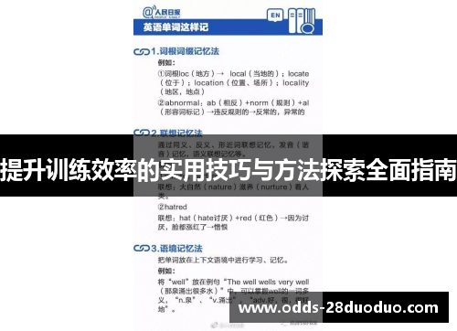 提升训练效率的实用技巧与方法探索全面指南