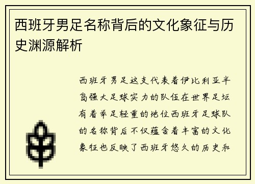 西班牙男足名称背后的文化象征与历史渊源解析