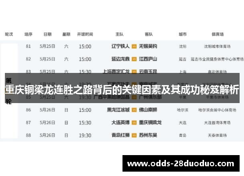 重庆铜梁龙连胜之路背后的关键因素及其成功秘笈解析